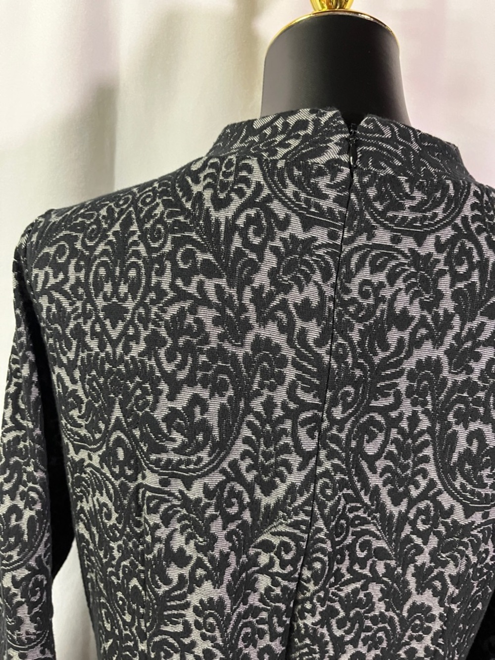LOFT Black & Gray Jacquard Floral 3/4 Sleeve A-Line Dress - Picture 11 of 16